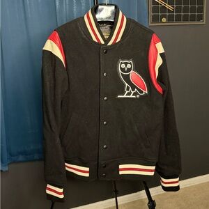 OVO Drake October's Very Own Varsity Jacket Men's Black Red | Embroidered Logo